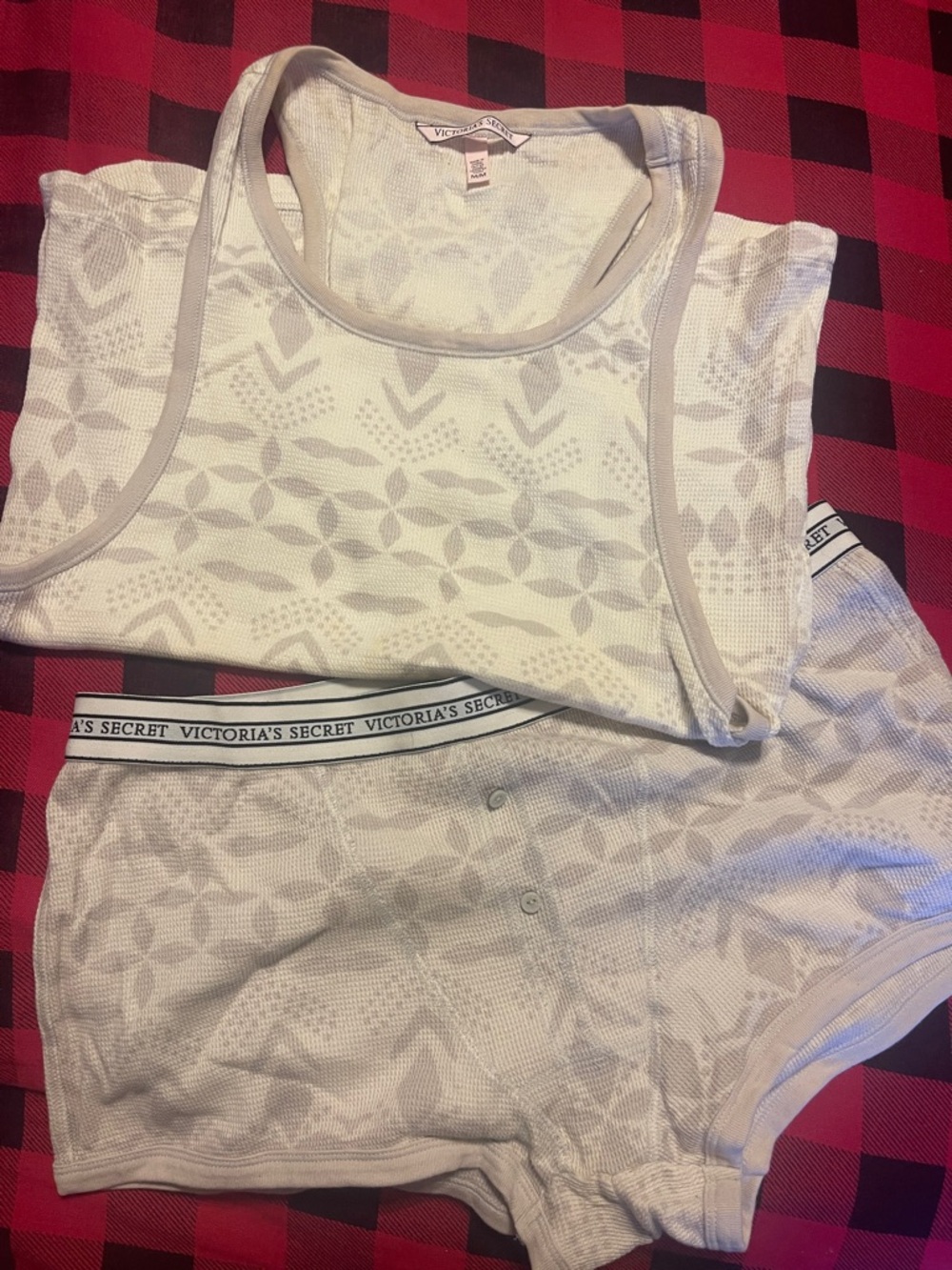 Victoria's Secret White Lace-Pattern Tank & Boyshort Lounge Set